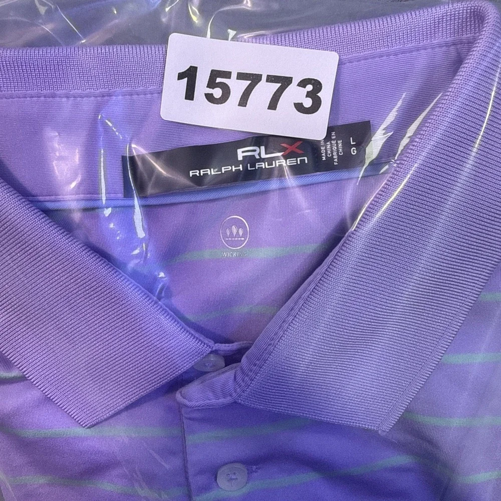 RLX Ralph Lauren Polo Golf Shirt MENS LARGE PERFORMANCE Lavender   Stripe